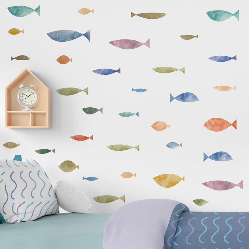 Kasubeso 62 Pcs Watercolor Ocean Fish Wall Decals, Peel and Stick Ocean Wall Sticker, Removable Vibrant Sea Life Underwater Theme Wall Decor for Kids Room Nursery Bedroom Playroom Classroom - Image 4
